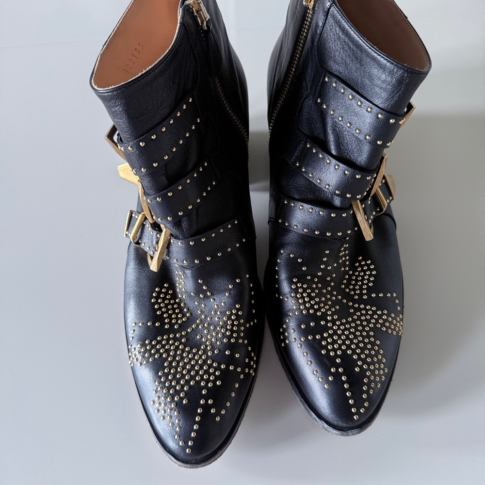 Chloe Black and Gold Studded Ankle Boots